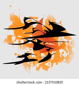 Bird and Sun Japan Style Illustration. Geometric Abstract Shapes. Crane, Pigeon. Flying Bird on Abstract Background. Figures Wall Painting Posters and Prints, Cover Design of Curved Lines