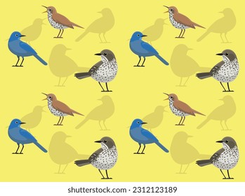 Bird Jay Thrasher Wood Thrush Cute Cartoon Seamless Wallpaper Background