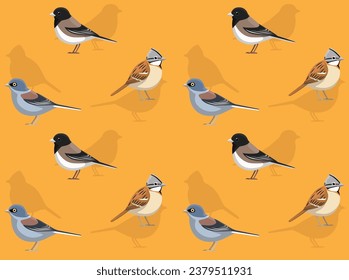 Bird Junco Sparrow Cartoon Cute Seamless Wallpaper Background