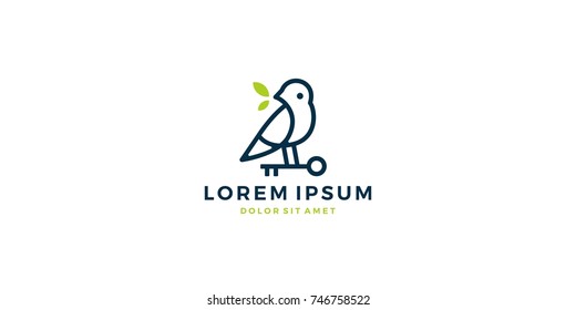 bird key leaf logo vector icon line art outline template