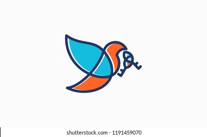 Bird key logo vector icon line art outline template