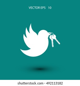  Bird with the keys icon, flat design best vector icon