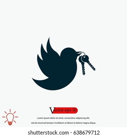  Bird with the keys icon, flat design best vector icon