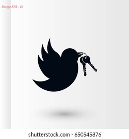  Bird with the keys icon, flat design best vector icon