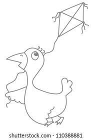 bird with kite, coloring, isolated