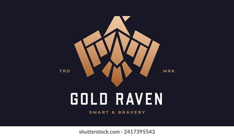 Bird Label, Sign, Logo Eagle, Raven, Phoenix brand. Logo gold bird, template company sign, wild fly heraldic icon. Graphic template emblem symbol, silhouette bird logotype. Vector Illustration