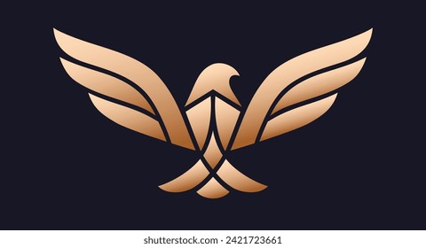 Bird Label, Sign, Logo Eagle, Raven, Phoenix brand. Logo gold bird, template company sign, wild fly heraldic icon. Graphic template emblem symbol, silhouette bird logotype. Vector Illustration