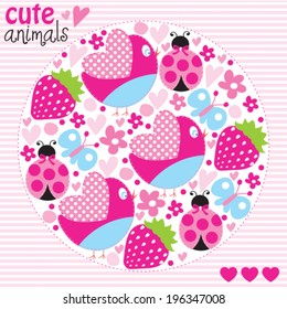 bird ladybird butterfly pattern vector illustration
