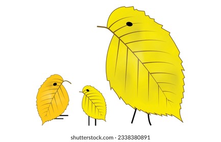 Bird Leaf, Autumn Tree Leaves Line Art.