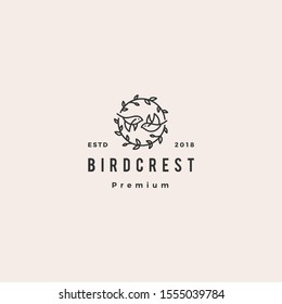 bird leaf crest logo hipster retro vintage vector icon illustration for branding or wedding invitation	
