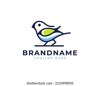 Bird Leaf Icon with Line art Outline Logo Design Inspiration