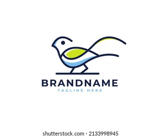 Bird Leaf Icon with Line art Outline Logo Design Inspiration