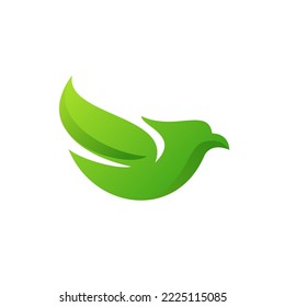 bird with leaf icon logo illustration Design in trendy modern negative space style. zoo and nature bird logo icon concept