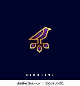 Bird Leaf Line Colorful Illustration Vector Template. Suitable for Creative Industry, Multimedia, entertainment, Educations, Shop, and any related business