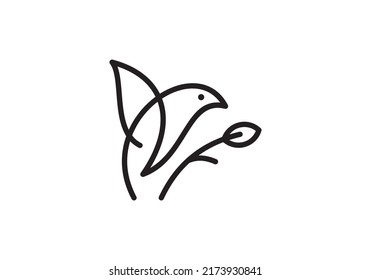 bird leaf line icon symbol. birds vector illustration.