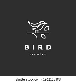 bird leaf line logo design  on black background