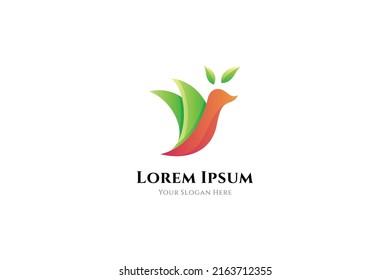 Bird and leaf logo. 3d, abstract, organic, young and modern design style. Suitable for bird conservation, bird breeding, zoos, nature conservation.