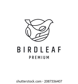 Diseño de logotipo de hoja de pájaro con arte de línea sobre fondo blanco
