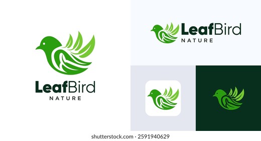 Bird leaf logo design, Nature bird logo vector icon template, Bird world icon symbol vector premium, Flying bird combination with leaf related to nature, Eagle leaves logo design concept inspiration