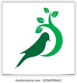 Bird with leaf logo design template