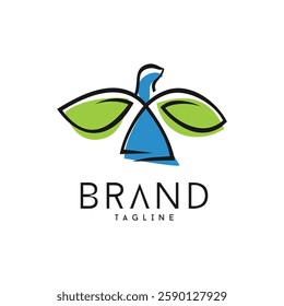Bird Leaf Logo Line Art Design Vector illustration