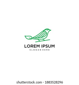 bird leaf logo vector icon template, line art line