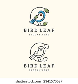 Bird leaf logo vector icon illustration hipster vintage retro