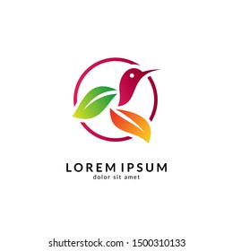 Bird leaf logo vector, simple flat design style, modern flying bird icon/symbol