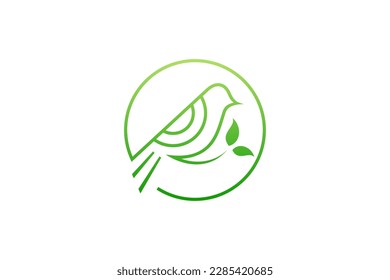 bird and leaf nature line art style logo