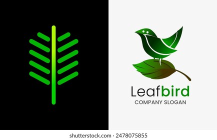 Bird leaf, tea bird, leaf bird, plant tree minimalist logo icon hill forest, tree house green symbol concept 
