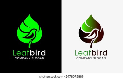 Bird leaf, tea bird, leaf bird, plant tree minimalist logo icon hill forest, tree house green symbol concept 