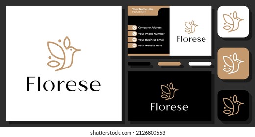 Bird Leaf Wing Animal Nature Elegant Vector Logo Design with Business Card