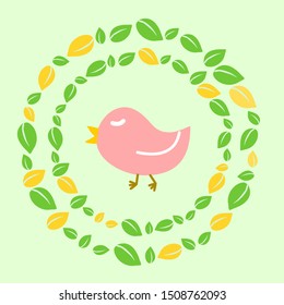 Bird and leaves pattern vector, cartoon