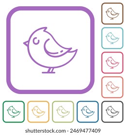Bird left facing view outline simple icons in color rounded square frames on white background