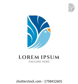 Bird Letter D Logo Concept, Simple Flat Blue Color Logo Style