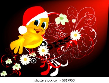 bird like santa claus on red-black background