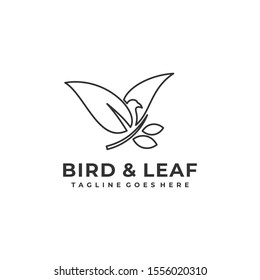 Bird Line Art With Leaf Design concept Illustration Vector Template, Suitable for Creative Industry, Multimedia, entertainment, Educations, Shop, and any related business