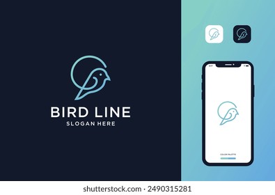 bird line art logo design premium vector