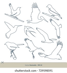 Bird Line Art Set Vector Template Illustration Design. Vector EPS 10.