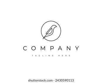 bird line circle logo design