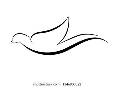 bird line drawing on white background, design for decorative icon and logo,  Vector illustration
