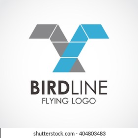 Bird line of flying abstract vector and logo design or template wing ribbon business icon of company identity symbol concept