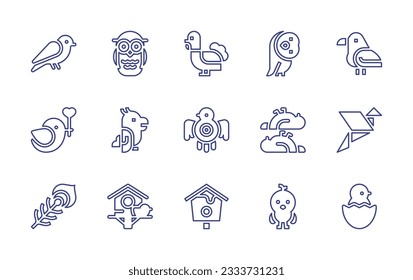 Bird line icon collection. Editable stroke. Vector illustration. Containing canary, owl, turkey, raven, bird, parrot, peacock, bird house, chicken, chick.