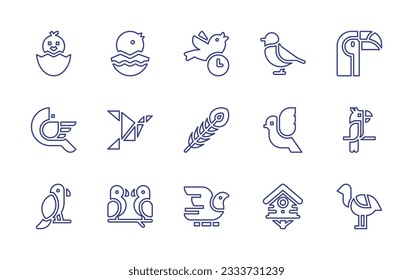 Bird line icon collection. Editable stroke. Vector illustration. Containing chick, chicken, early, bird, toucan, peacock, dove, love bird, pigeon, bird house, ostrich.