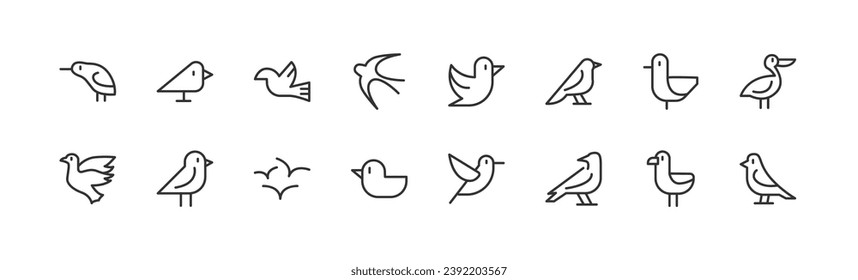 bird line icon set with editable stroke. Outline collection of vector objects. Premium icon pack