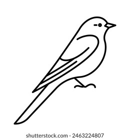 Bird, line icon. Small bird, side view - head, beak, wing, feathers. Linear illustration, outline vector, editable strokes