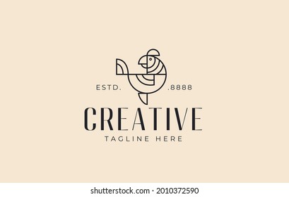 Bird line Logo Design Template. Vector Illustration of Abstract Creative Birds line. Vintage Modern Logo Line Art Design Template