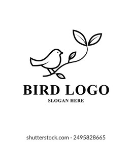 bird line logo design vector concept idea with leaf