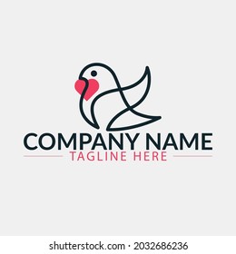 Bird Line Logo Design.Dove Icon. Flying Dove With Olive Twig Vector Sign