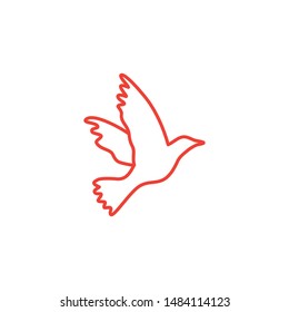 Bird Line Red Icon On White Background. Red Flat Style Vector Illustration.